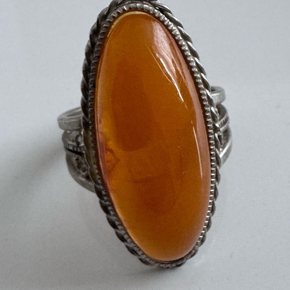 Vintage Baltic Amber Processed Metal Silver Tone - Picture 2 of 7